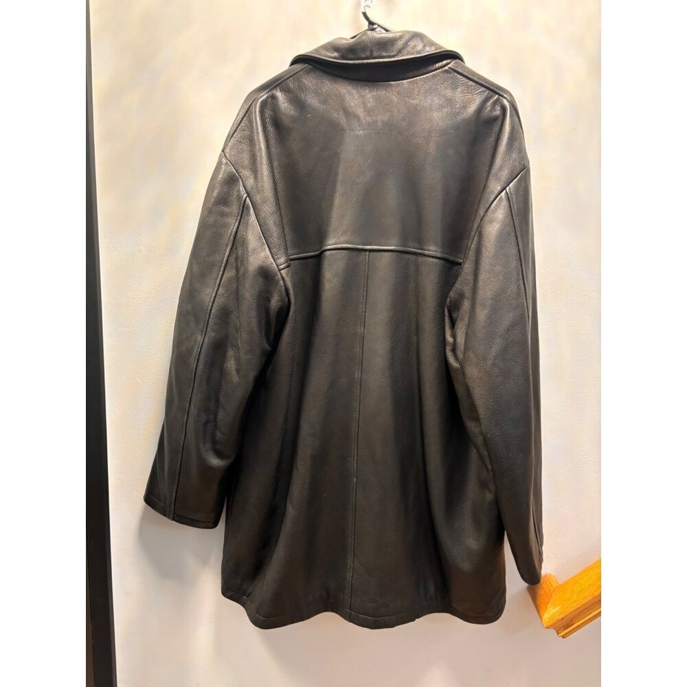 Mitchells of Westport Mens Black Leather Car Coat Button Front Jacket - Picture 7 of 15